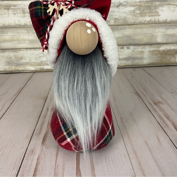 Christmas Plaid Flannel Wood Snowflake Gnome Handmade Holiday Red Home Decor - Picture 5 of 11